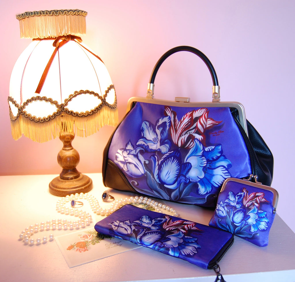 Handbag Set of 3, Porcelain Design, Handbag+Wallet+Coinpurse