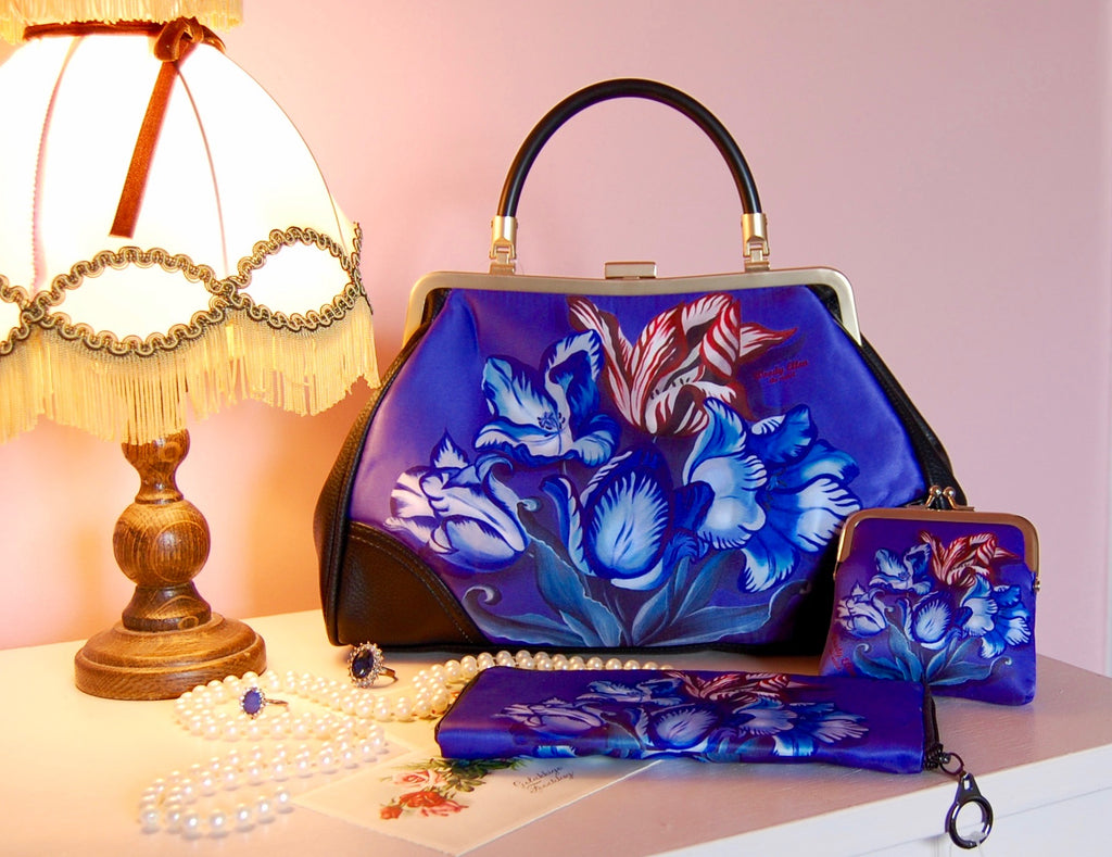 Handbag Set of 3, Porcelain Design, Handbag+Wallet+Coinpurse