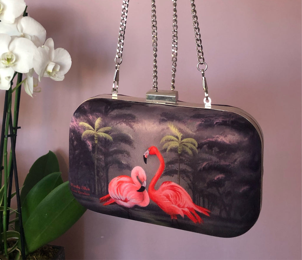 Box purse, box clutch, Flamingo
